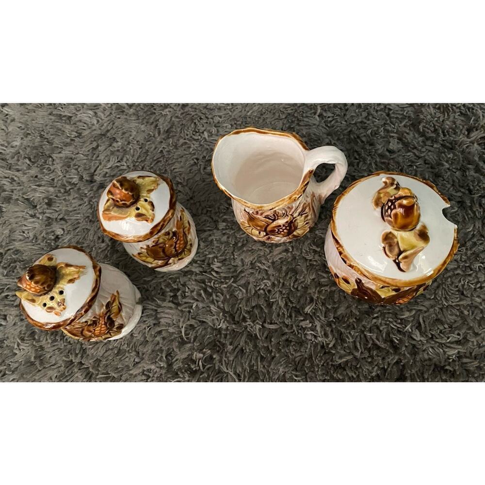 Nevco Small Cream and Brown Creamer, Sugar Bowl, Salt & Pepper Vtg Shaker Set - Picture 2 of 8